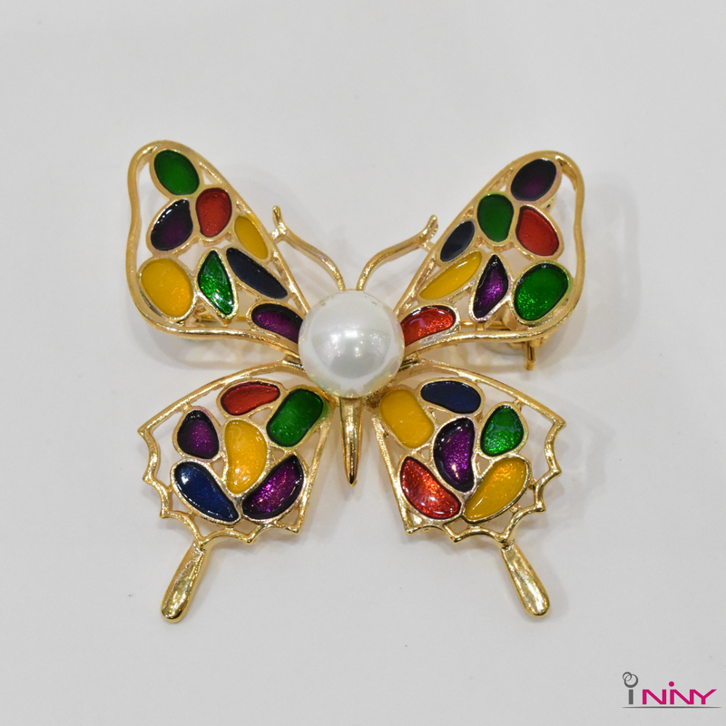 Korean-Style Enamel Butterfly Pendant / Brooch