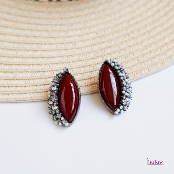 Decorated Carnelian Stud Earrings