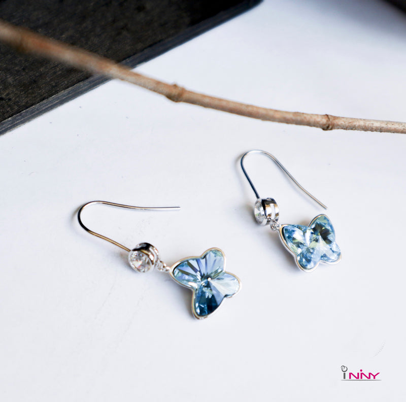 Sweet Crystal Butterfly Dangling Earrings