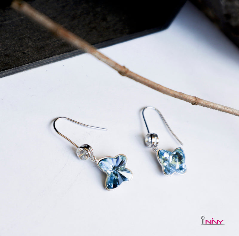 Sweet Crystal Butterfly Dangling Earrings