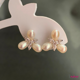 Three Paddle Pearl Flower Stud Earrings