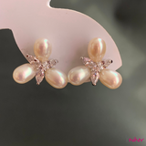 Three Paddle Pearl Flower Stud Earrings