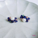 Pearl & Blue Sapphire Long Stud Earrings