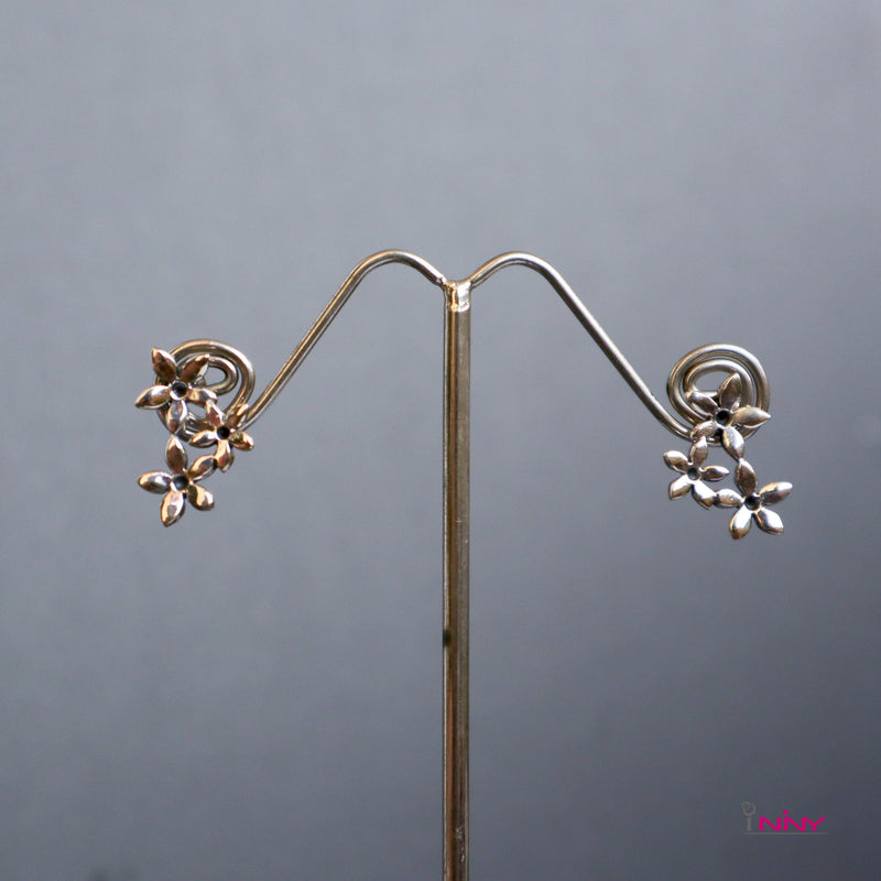 Silver Three Flower Stud Earrings