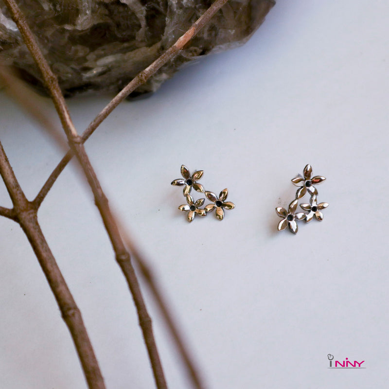 Silver Three Flower Stud Earrings