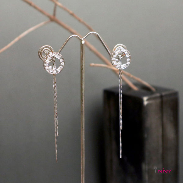 CZ Ring Stud with Long Tail Earrings