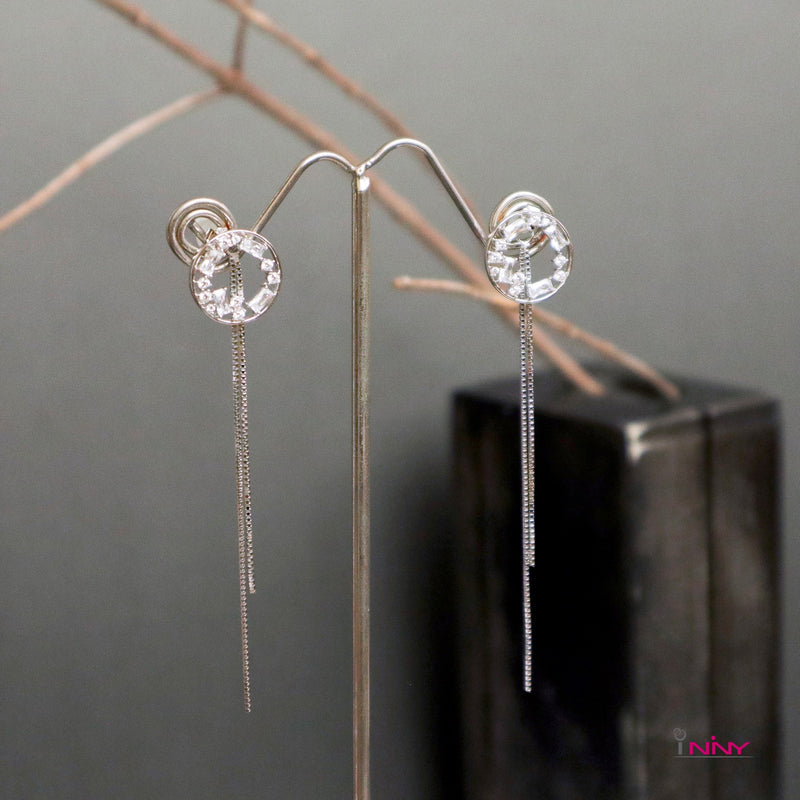 CZ Ring Stud with Long Tail Earrings