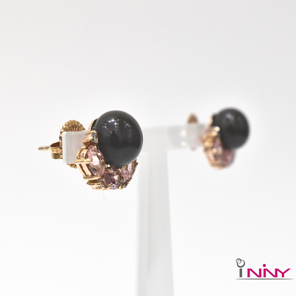 Black Pearl & Tourmaline Stud Earrings