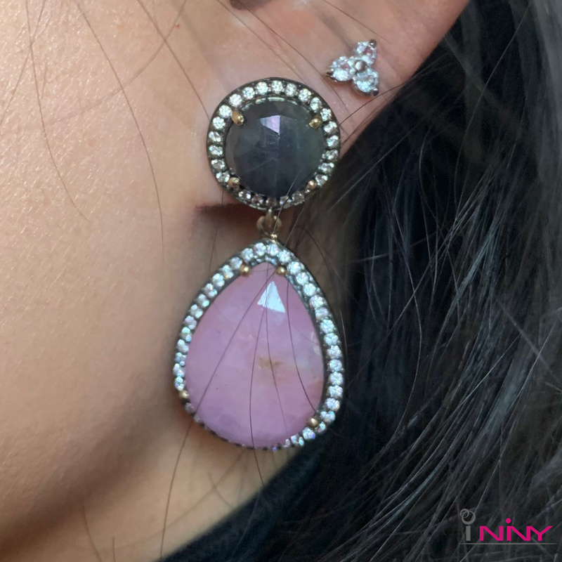 Pink Raw Sapphire Dangling Earrings