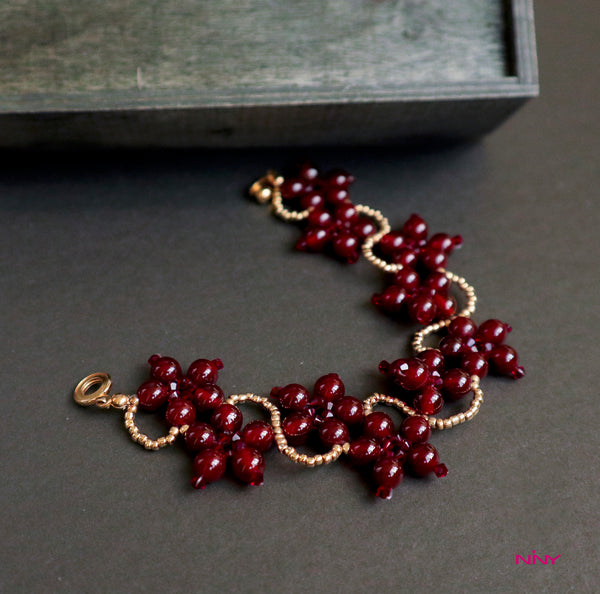 Red Carnelian Flower Bracelet