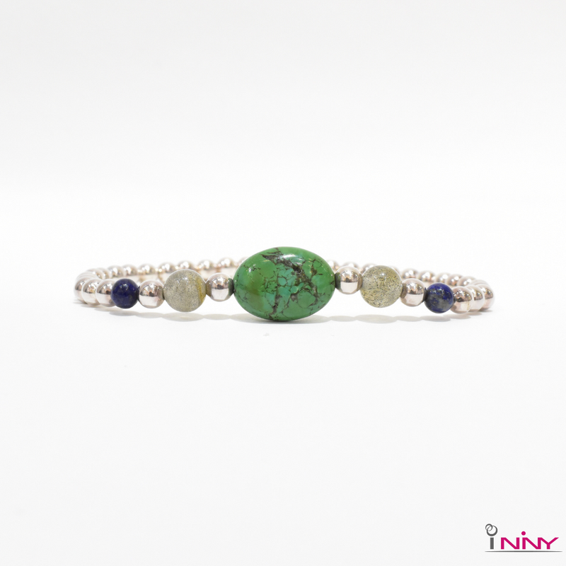 Turquoise & Jade Silver Bracelet