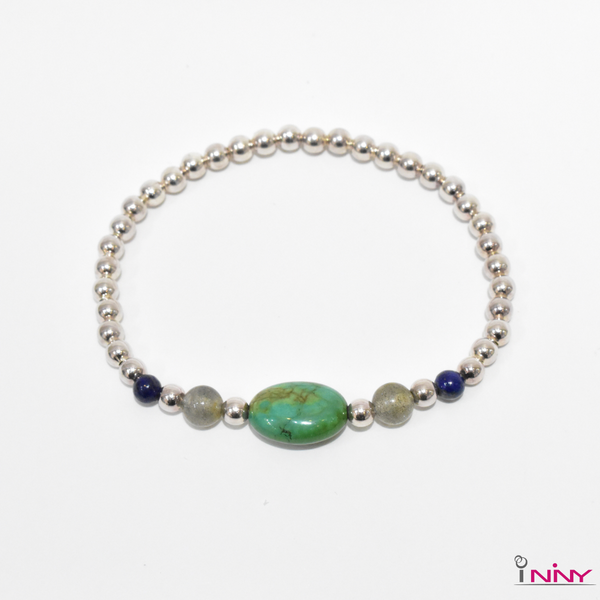 Turquoise & Jade Silver Bracelet