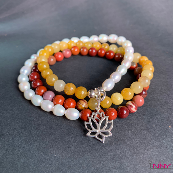 Three Fold Pearl Jasper and Agate Bracelet with silver925 charm