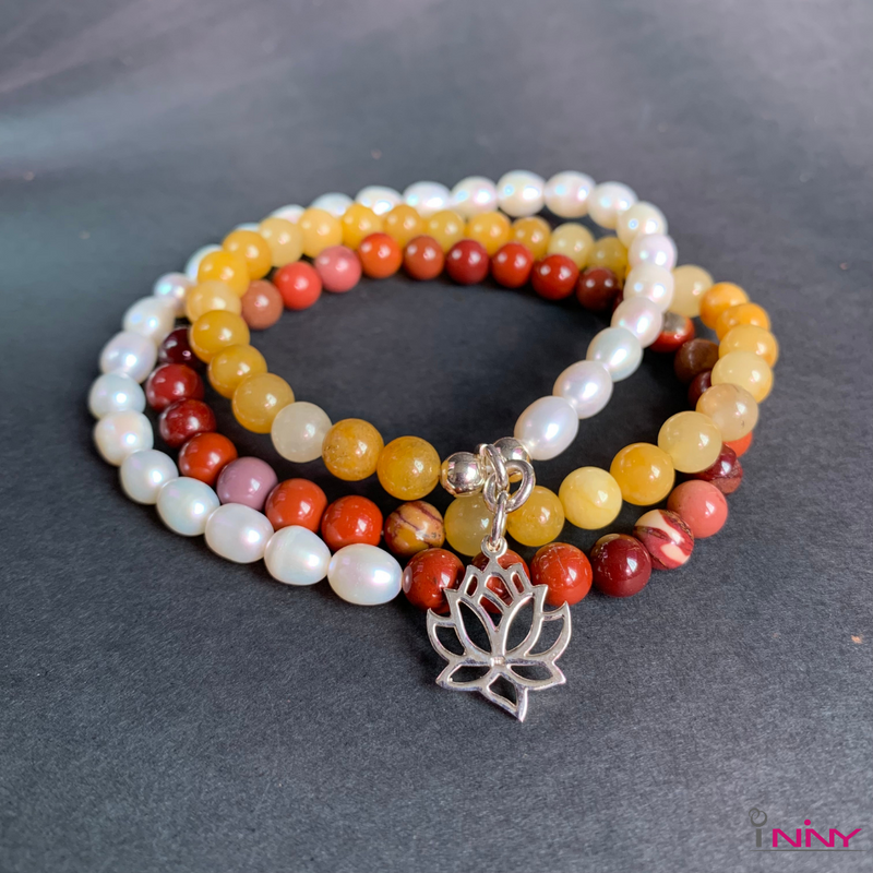 Three Fold Pearl Jasper and Agate Bracelet with silver925 charm