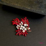 Fresh Water Pearl in Coral Like Brooch