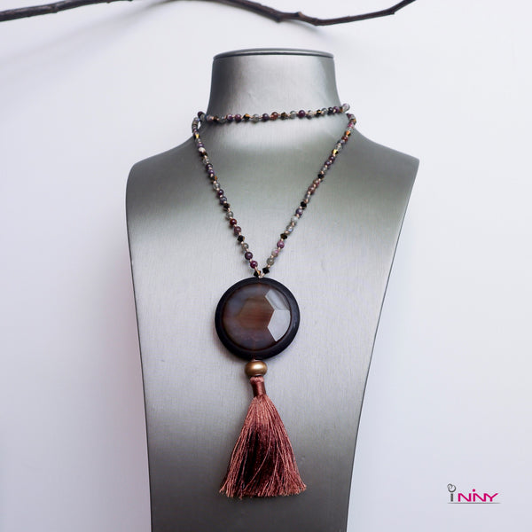 Long Necklace of Tassel Gemstone