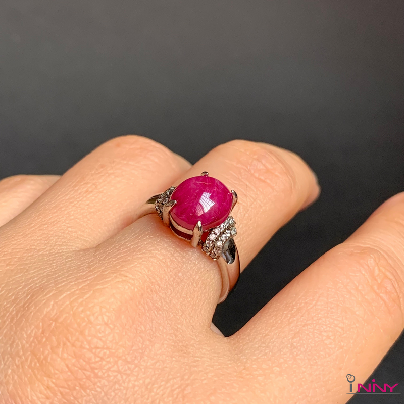 Natural Dark Pink Cabochon Ruby Ring