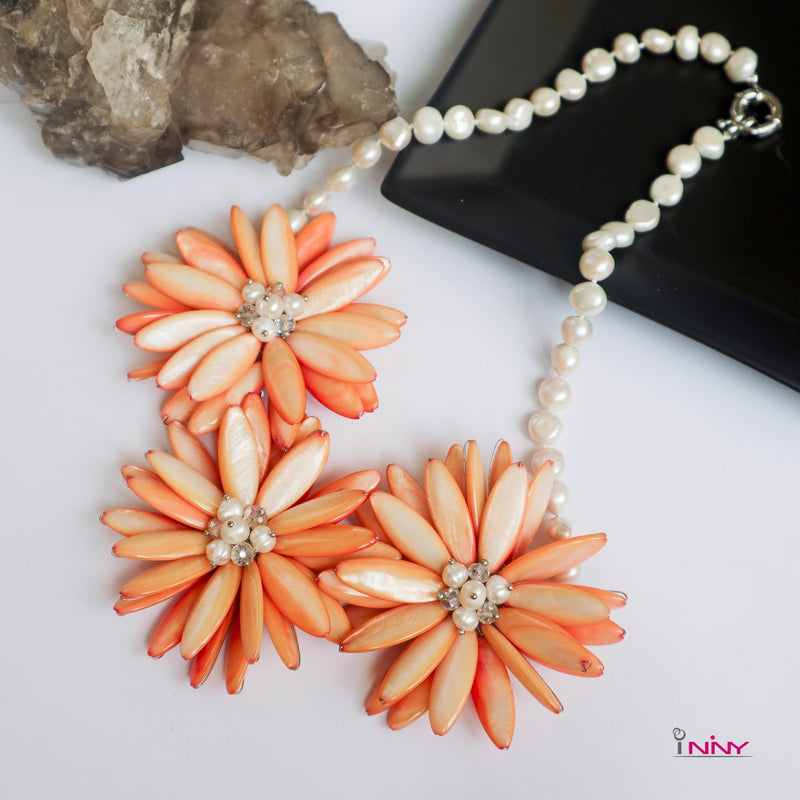 Orange Flower MOP Necklace