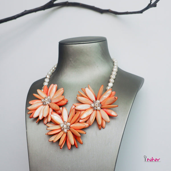 Orange Flower MOP Necklace