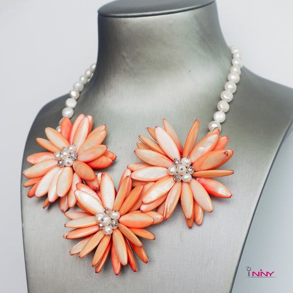 Orange Flower MOP Necklace