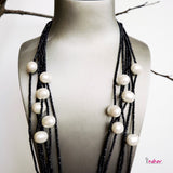 6 Lines Shell Pearl with Crystals Necklace