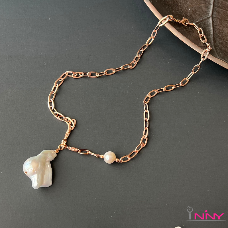 Baroque Pearl Pendant with Vermeil Rose Gold Plated Chain