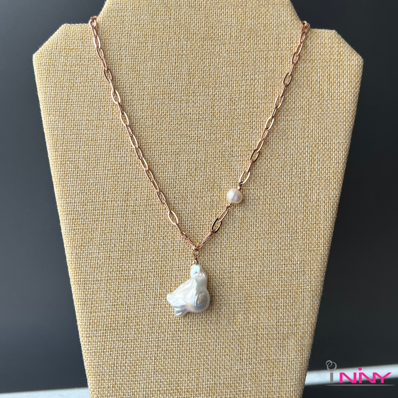 Baroque Pearl Pendant with Vermeil Rose Gold Plated Chain