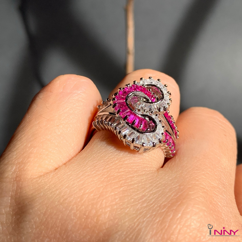 Crossing Twisted Ruby-Color CZ Ring