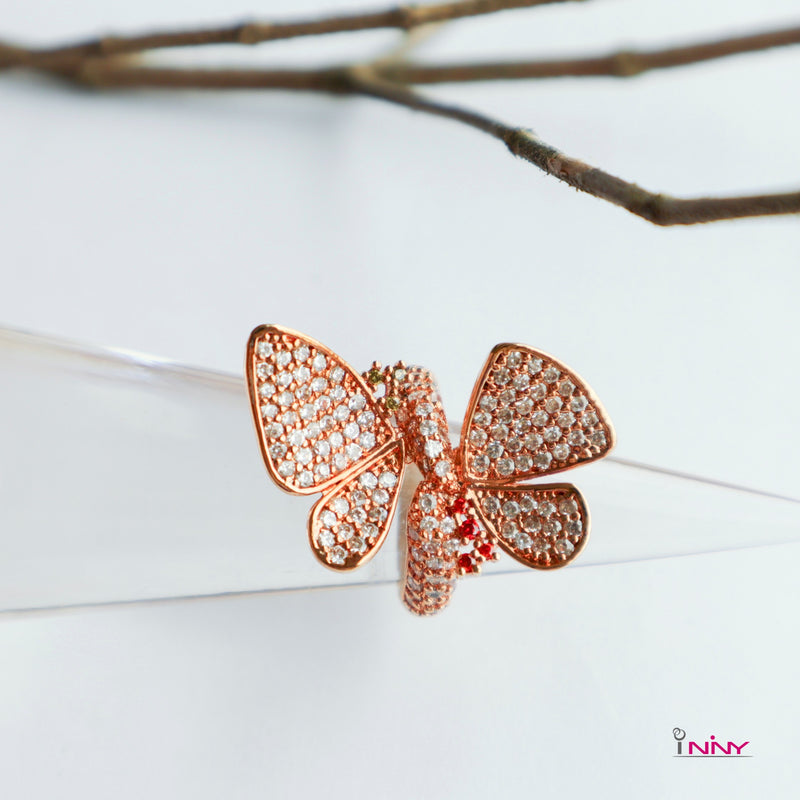 Rose Gold Side Butterfly Ring