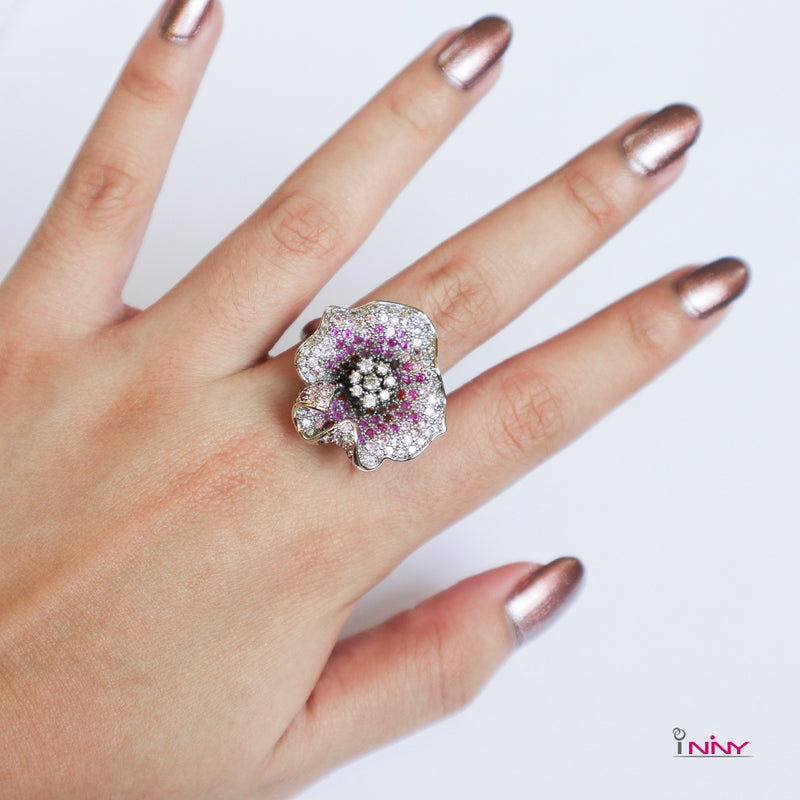 Ruby Color Flower Ring