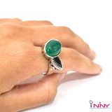 Green Aventurine & Black Leaf Ring