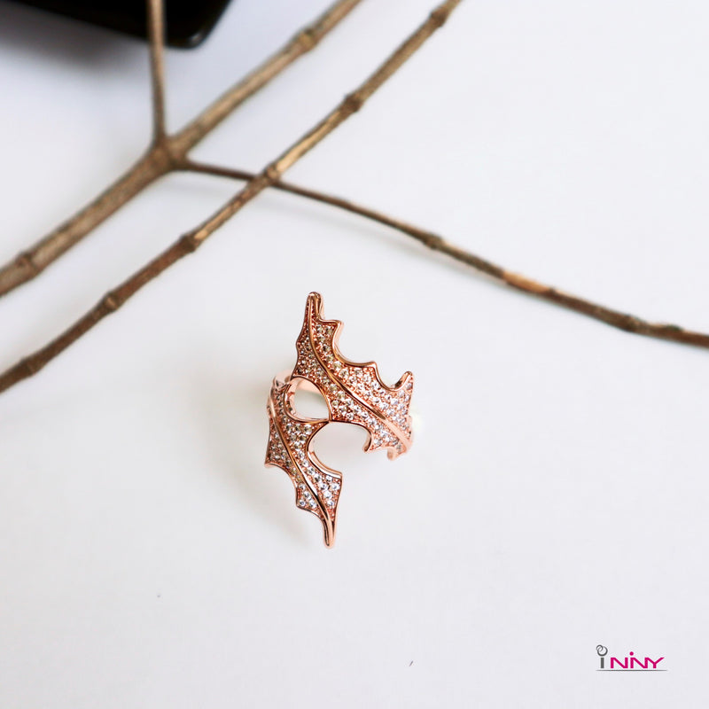 Twisted Leaf White CZ Rose Gold Ring