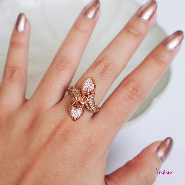 Two Bud CZ Rose Gold Ring