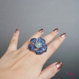 Beautiful Aquamarine & Blue Sapphire Flower Ring