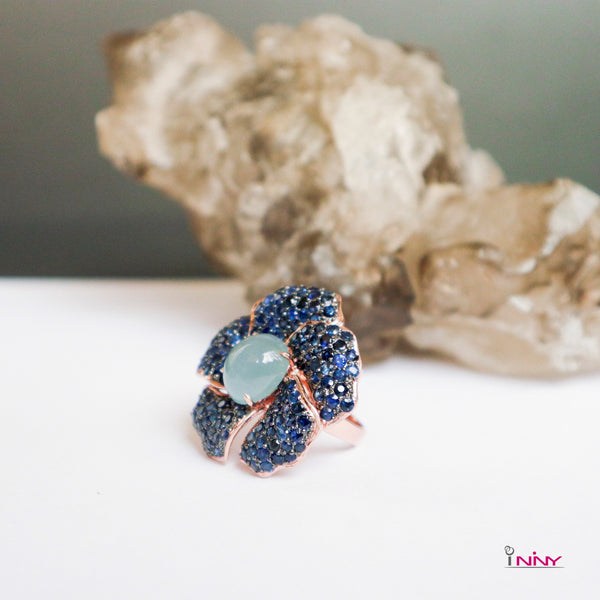 Beautiful Aquamarine & Blue Sapphire Flower Ring