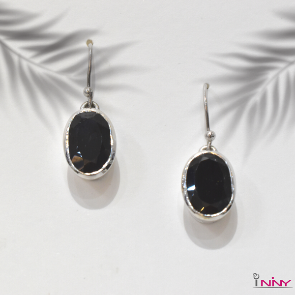 Oval Black Spinel Dangling Earrings