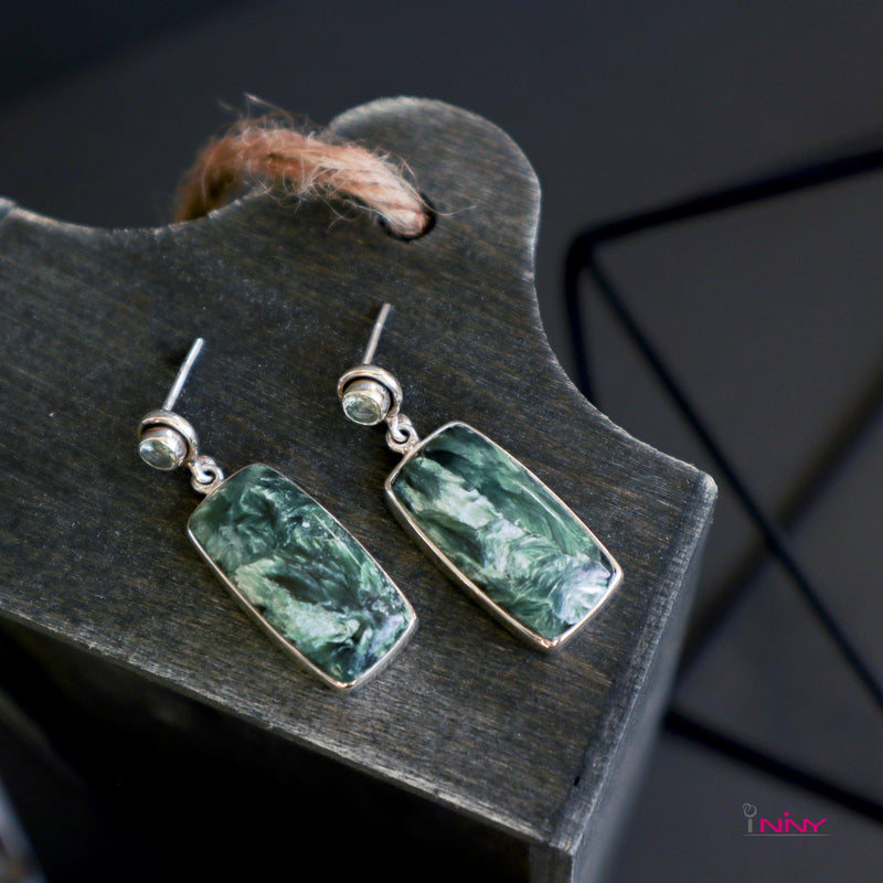 Stud Dangling Rectangular Seraphenite Earrings
