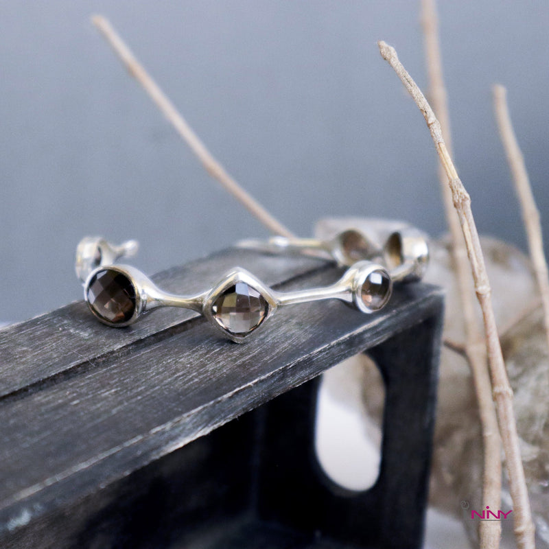 Smokey Quartz Silver Bangle