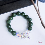 Jadeite Jade with Flower Crystal Bracelet