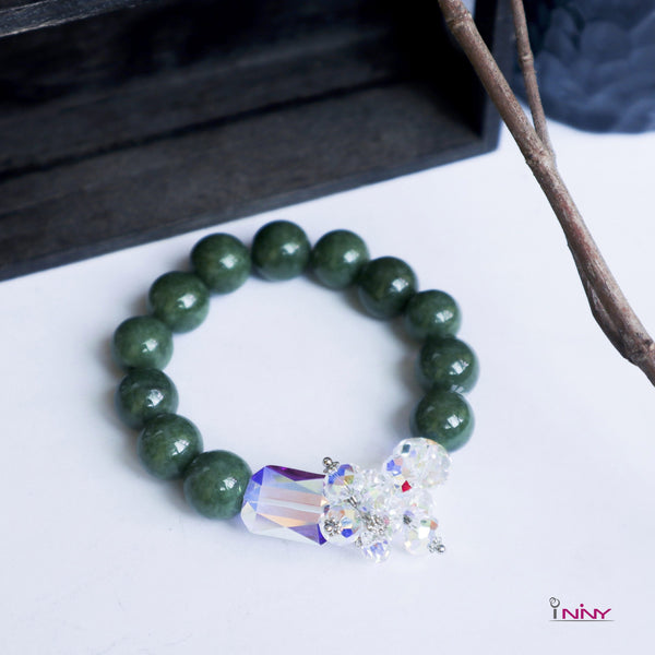 Jadeite Jade with Flower Crystal Bracelet