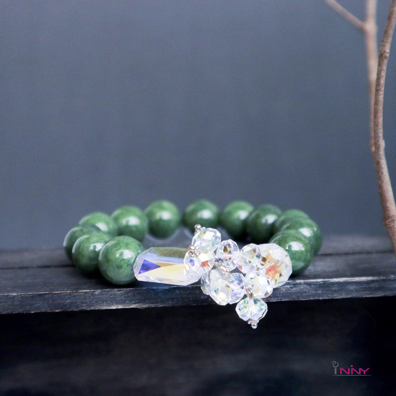 Natural Jadeite Jade with well-known crystal decoration bracelet